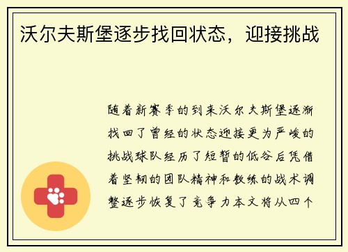 沃尔夫斯堡逐步找回状态，迎接挑战