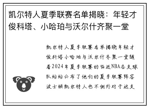 凯尔特人夏季联赛名单揭晓：年轻才俊科塔、小哈珀与沃尔什齐聚一堂